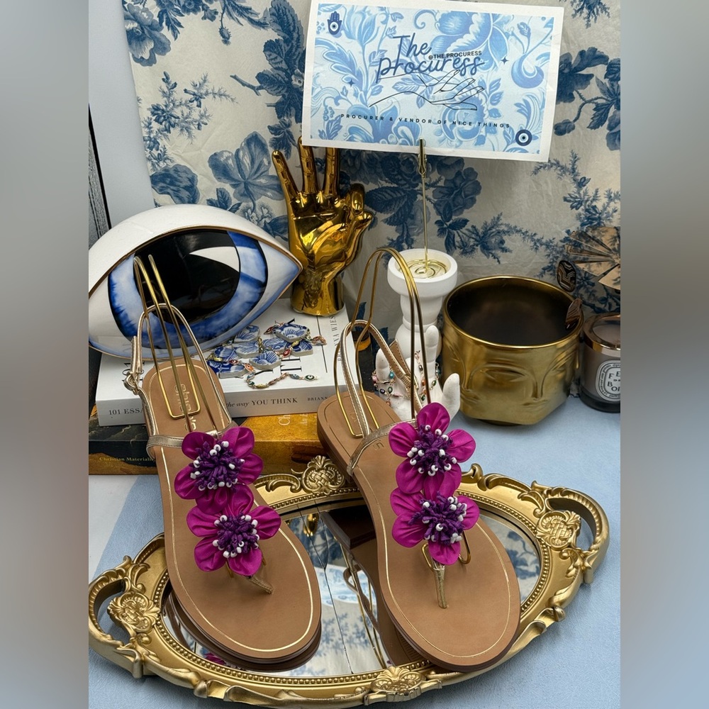 🆕 CHICO'S 🧿 NWOB Sunset Flower Sandal, Pink Hand Beaded Flower Detail - Sz 9US - Picture 3 of 12